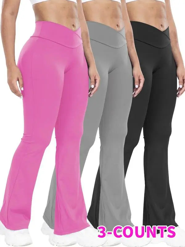 Women's Solid High Waist Flare Leg Sports Leggings