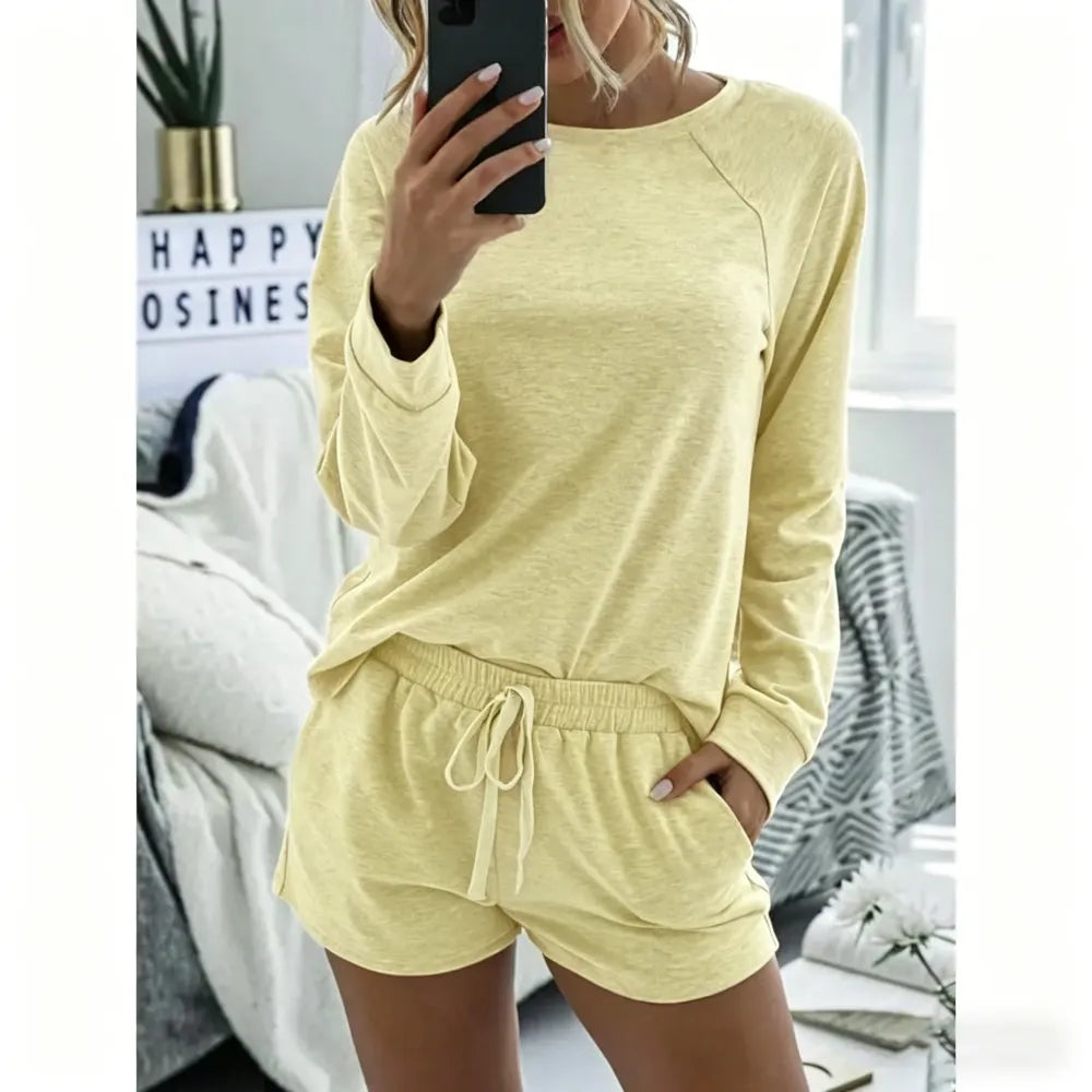 Women's Solid Raglan Loungewear Two-piece Set Pajama Set