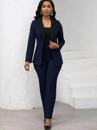 Women's Colorblock Blazer & Straight Leg Pants Set Suits
