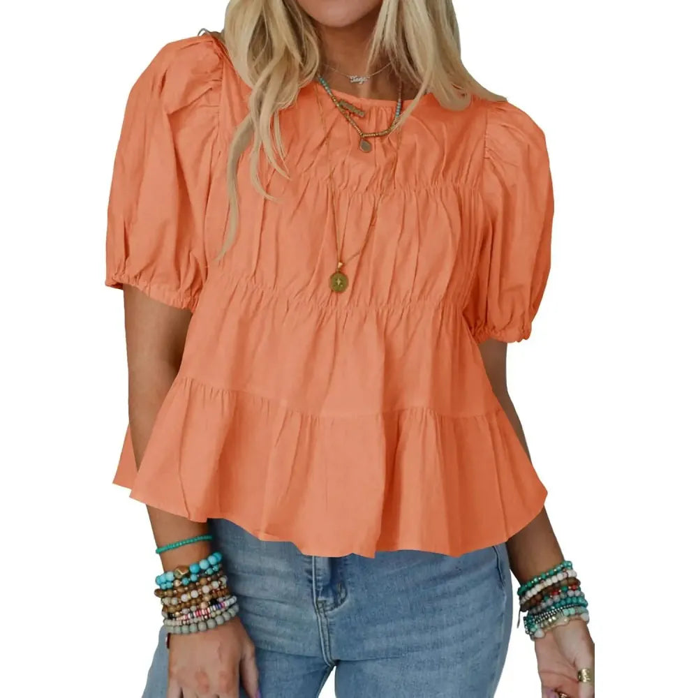 Puff Sleeve Peplum Babydoll Tops