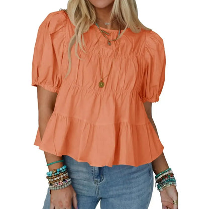 Puff Sleeve Peplum Babydoll Tops