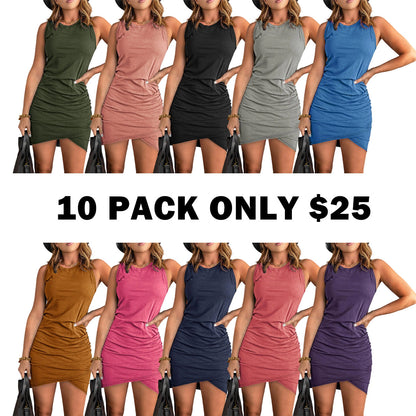 Women's Plain Ruched Wrap Tank Sundress
