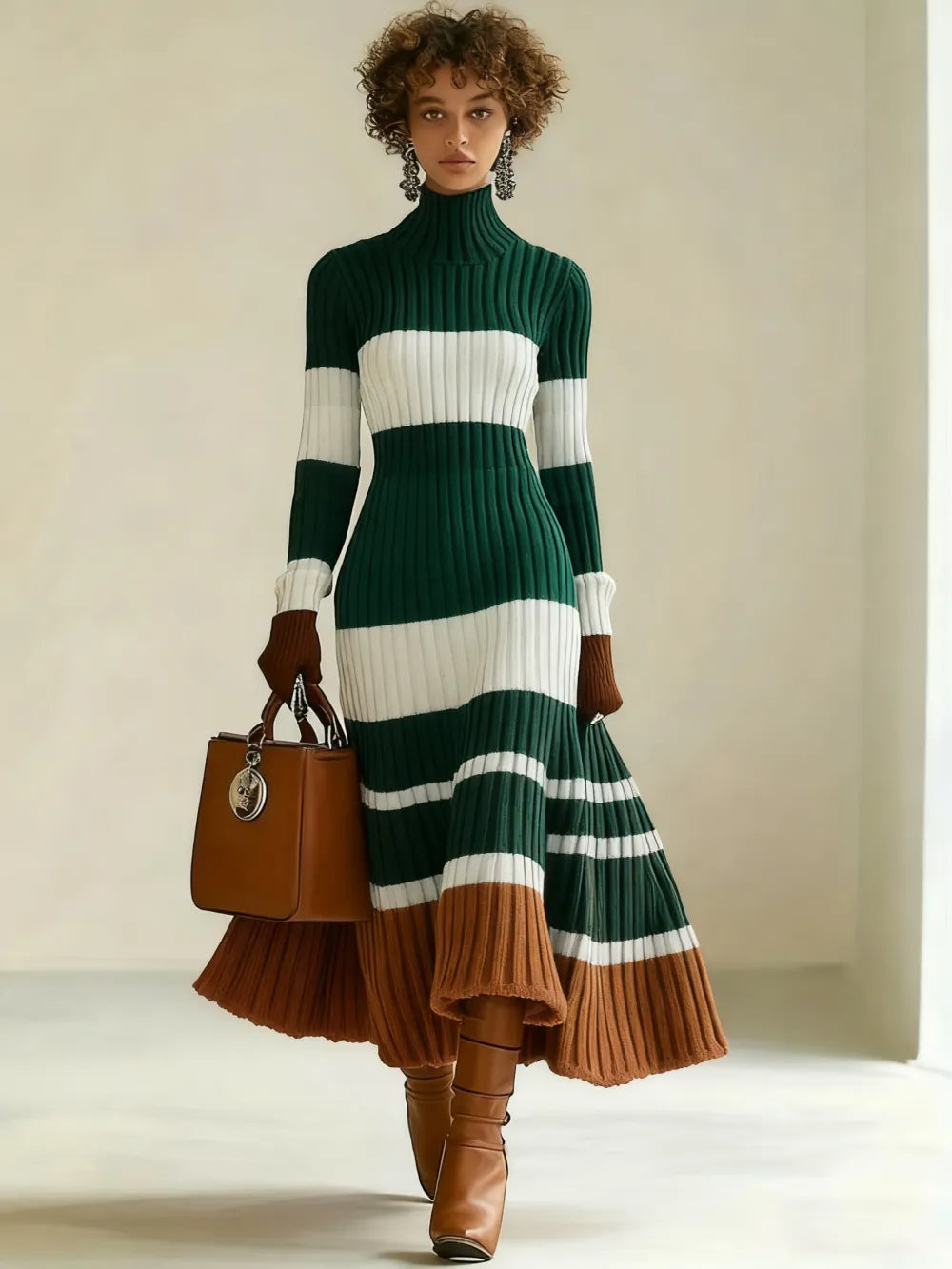 Women's Knit Dress, High Neck Long Sleeve Mermaid Tail Design