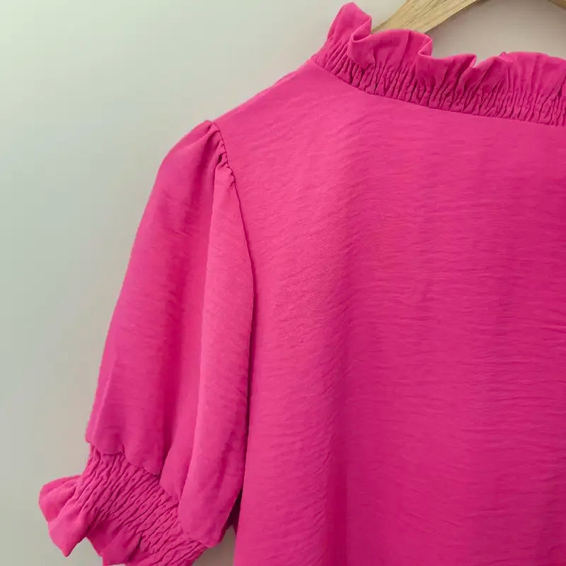 Ruffle Trim V - Neck Blouse