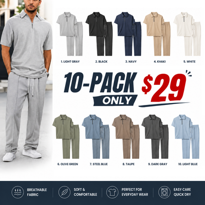 Men'S Waffle Texture Polo And Pants Set