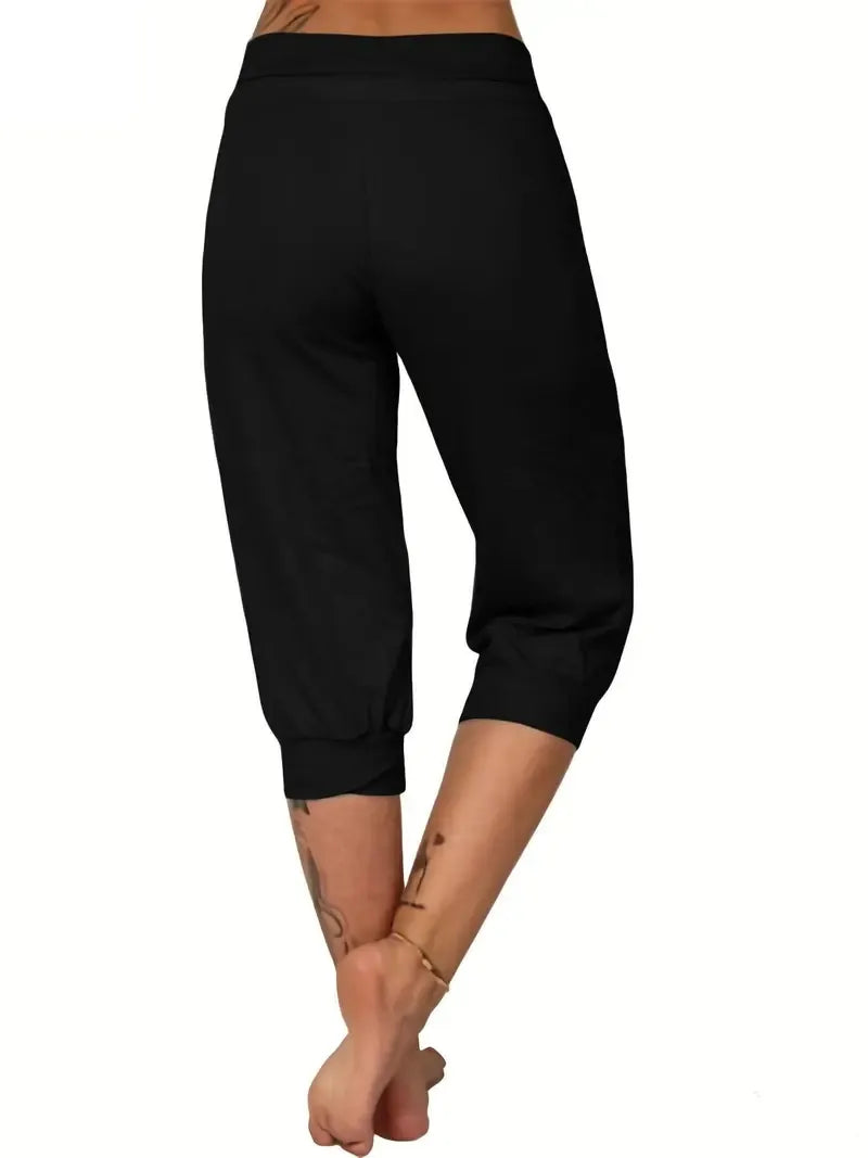 Women's Plain Drawstring Waist Capris Pants