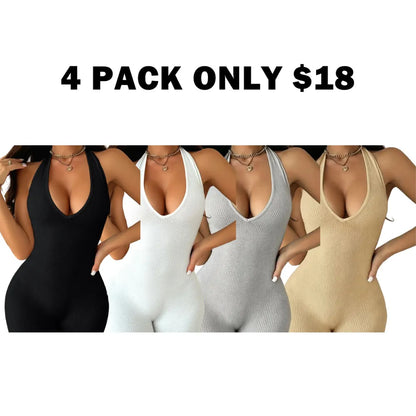 Women's Solid Color Halter Neck Sleeveless Bodycon Romper