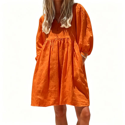 Women's Summer V-Neck Puff-Sleeve Dress