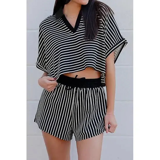 Women‘s Striped 2 Piece Short Sets