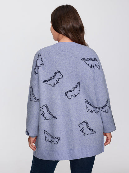Jacquard Dinosaur Print Knit Cardigan