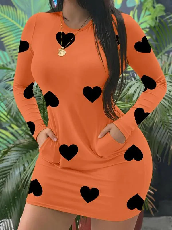 Women's Heart Pattern Long Sleeve Dress