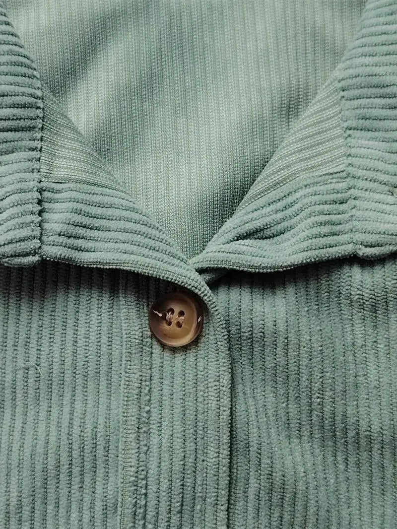 Plain Pocket Button Front Corduroy Shirt