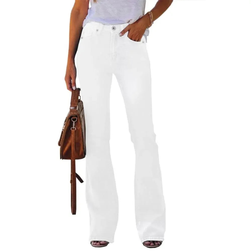 Women‘s High Waisted Flare Stretch Boyfriend Casual Denim Pants