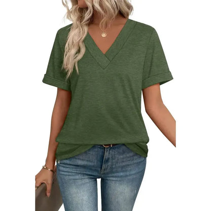 Women's Summer Tops Short Sleeve Basic Casual V Neck T Shirts