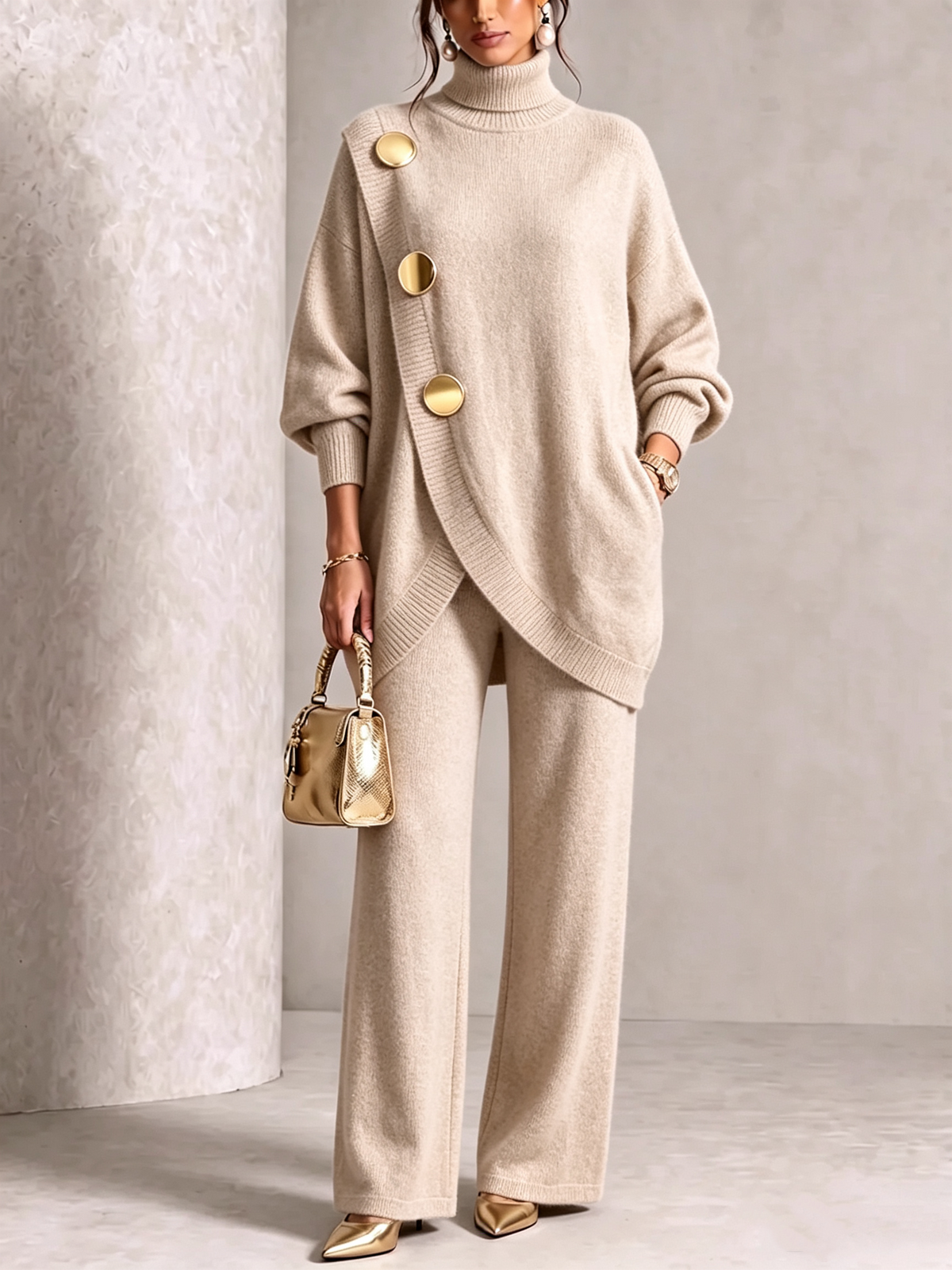 ⏰ LAST DAY SAVE 49% 💥 Elegant Knit Asymmetrical Button Set