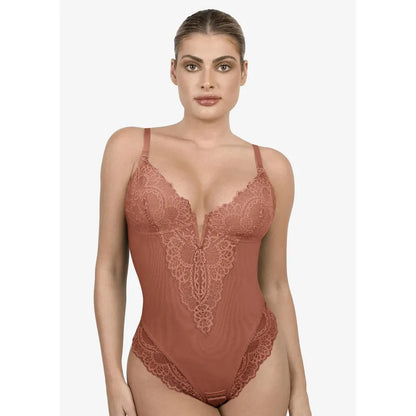 Deep-V Neck Lace Bodysuits
