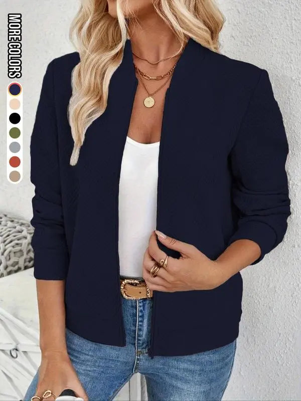 Women's Solid Textured Zip Up Jacket