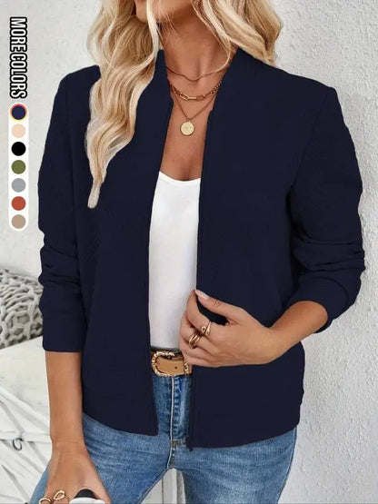 Women's Solid Textured Zip Up Jacket