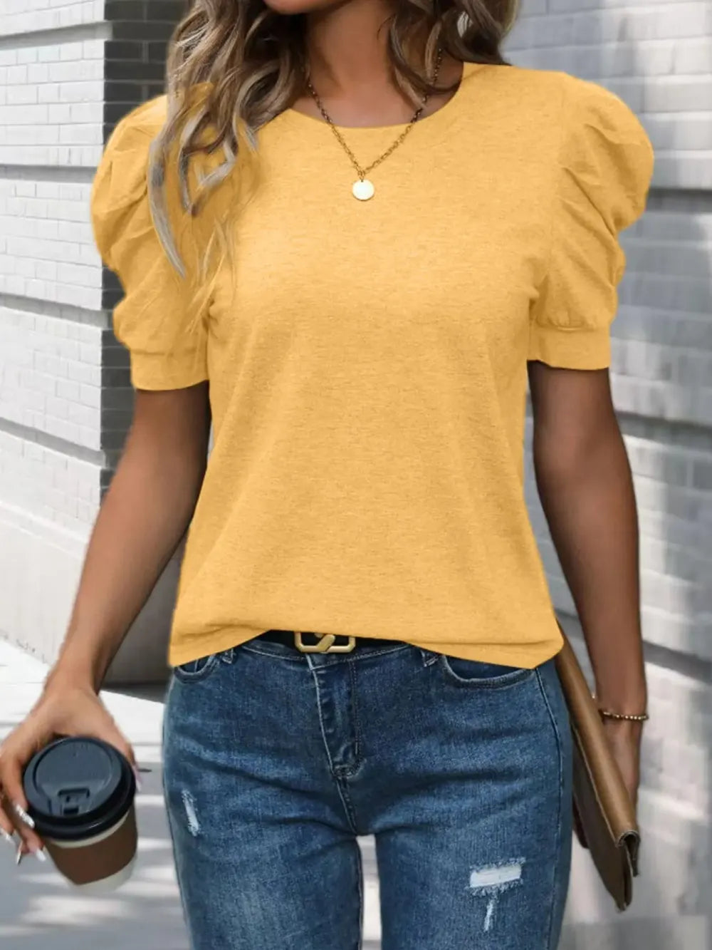 Women's Round Neck Puff Sleeve T-Shirt