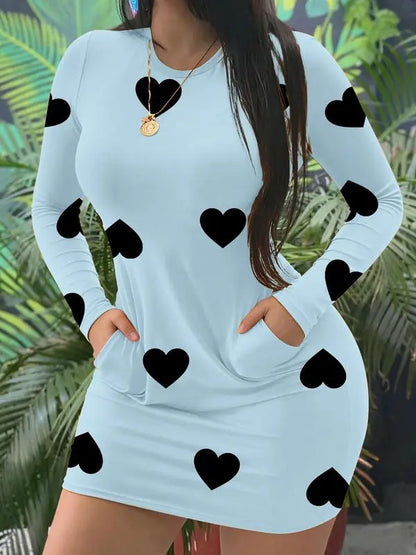 Women's Heart Pattern Long Sleeve Dress
