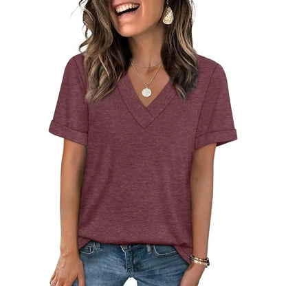 Women's Summer Tops Short Sleeve Basic Casual V Neck T Shirts