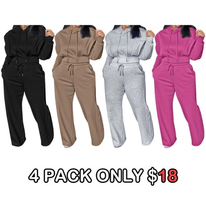 Long Sleeve Sweatshirt and Casual Wide Leg Sweatpants Set