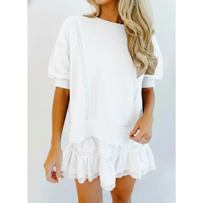 Women's 2 Piece Cotton Lace Trim Outfit Set