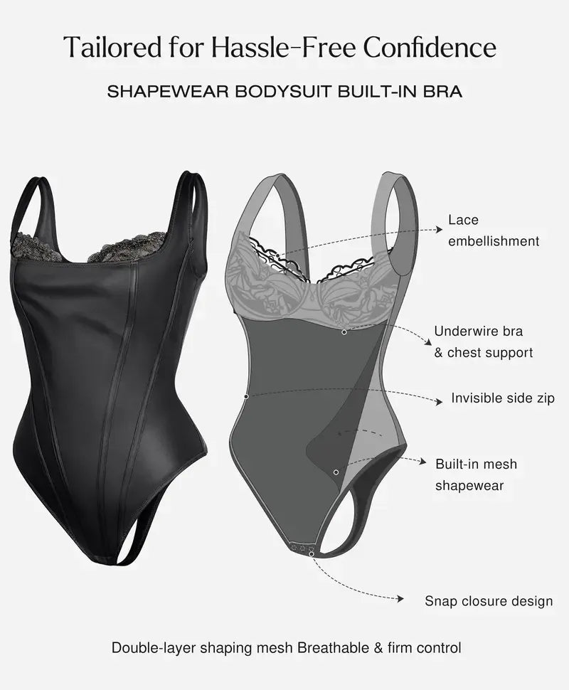Basic Faux Leather Corset Top Supportive Shapewear