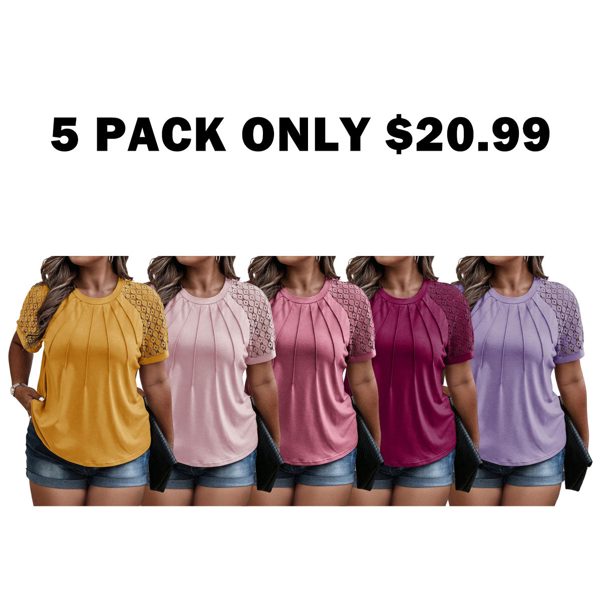 Plus Size Tops for Women Summer Lace Short Sleeve Crewneck