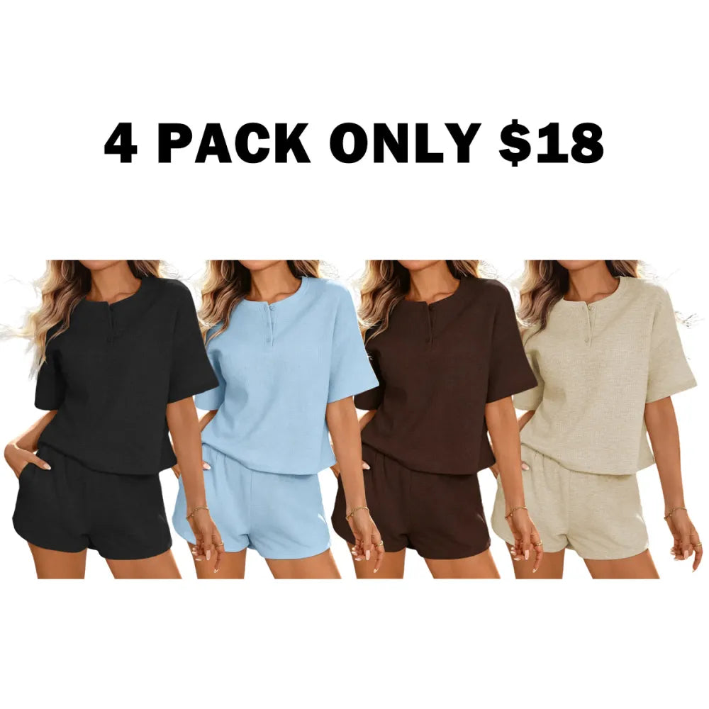 Women’s Waffle Knit 2 Piece Short Sets