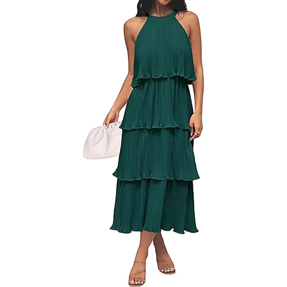 Women's 2026 Summer Sleeveless Chiffon Flowy Midi Dress