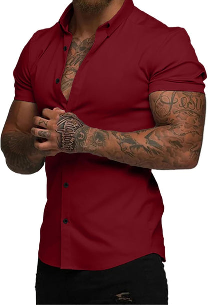 Men's slim fit stretch wrinkle-free button shirt