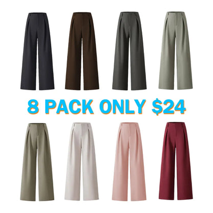 Women's Solid Color Plicated Pocket Wide Leg Pants