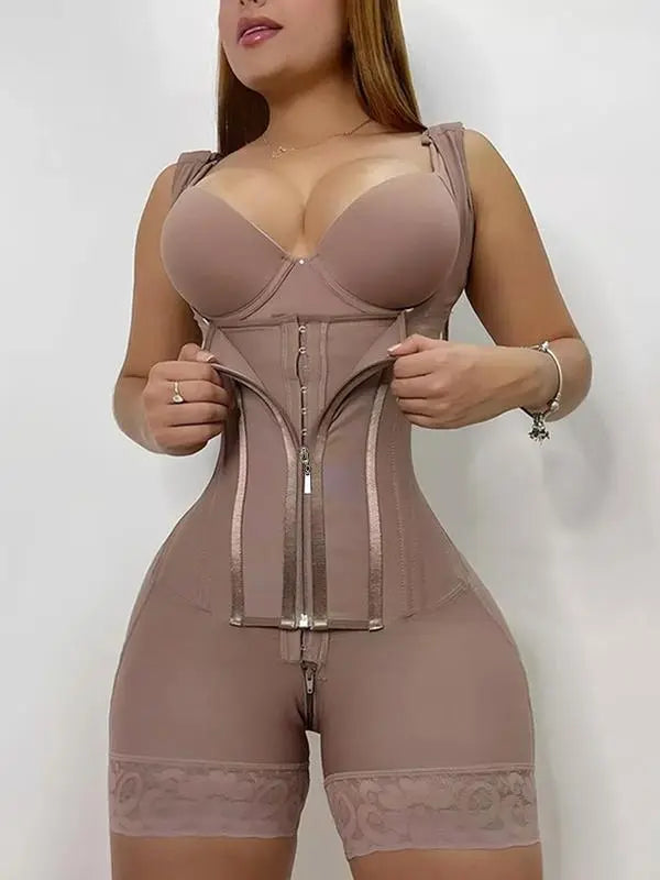 Women's Solid Color Zipper Corset Shapewear Romper