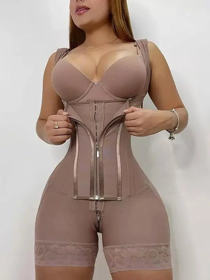 Women's Solid Color Zipper Corset Shapewear Romper
