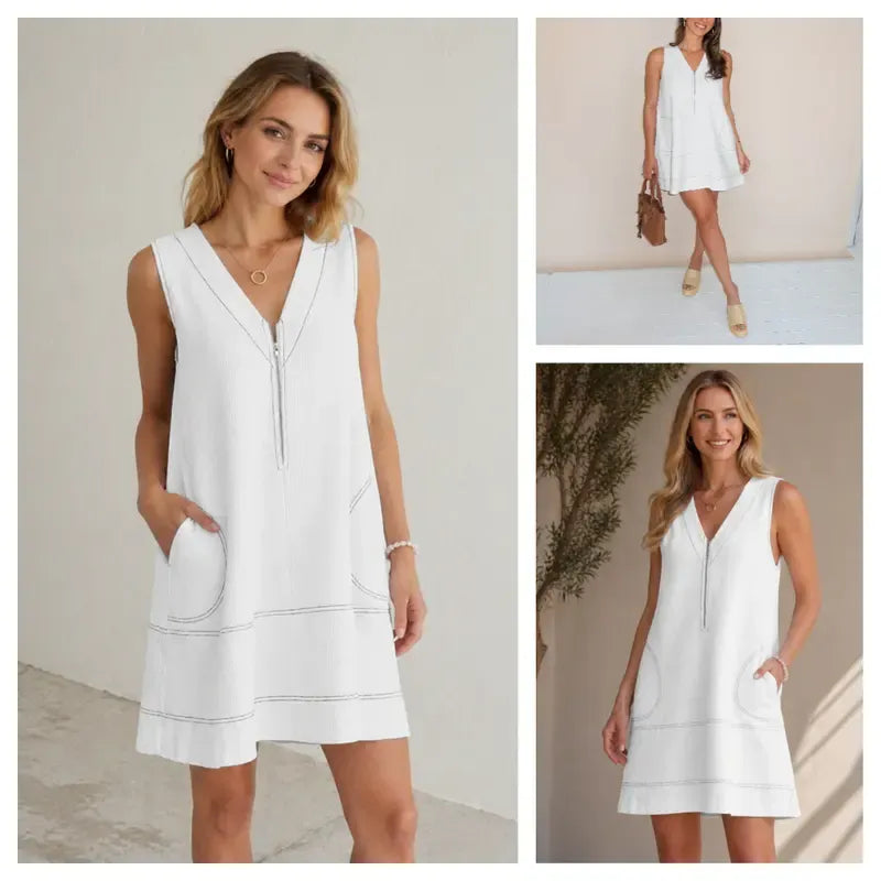 Women's Half-Zip Cotton A-Line Mini Dress