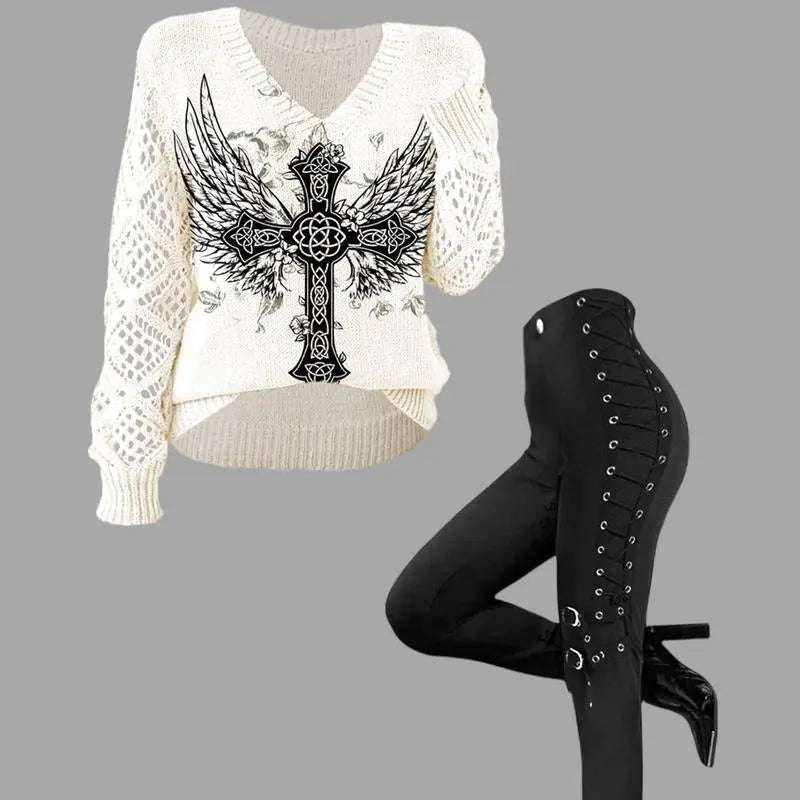 Sweater and Lace Up Pants Matching Set