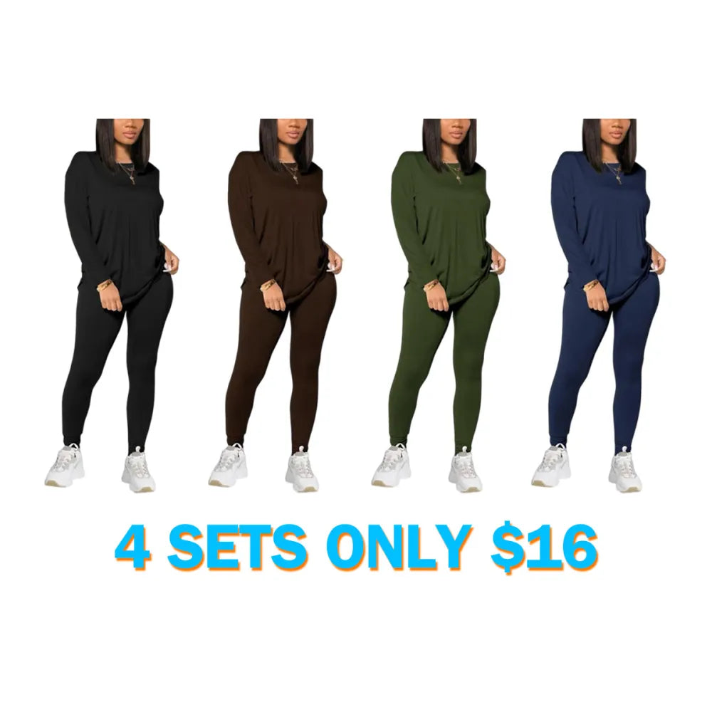 Women's Solid Drop Shoulder Tee & Elastic Waist Skinny Pants Two-piece Set