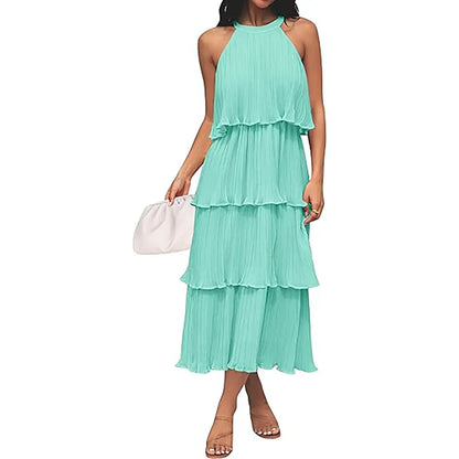 Women's 2026 Summer Sleeveless Chiffon Flowy Midi Dress