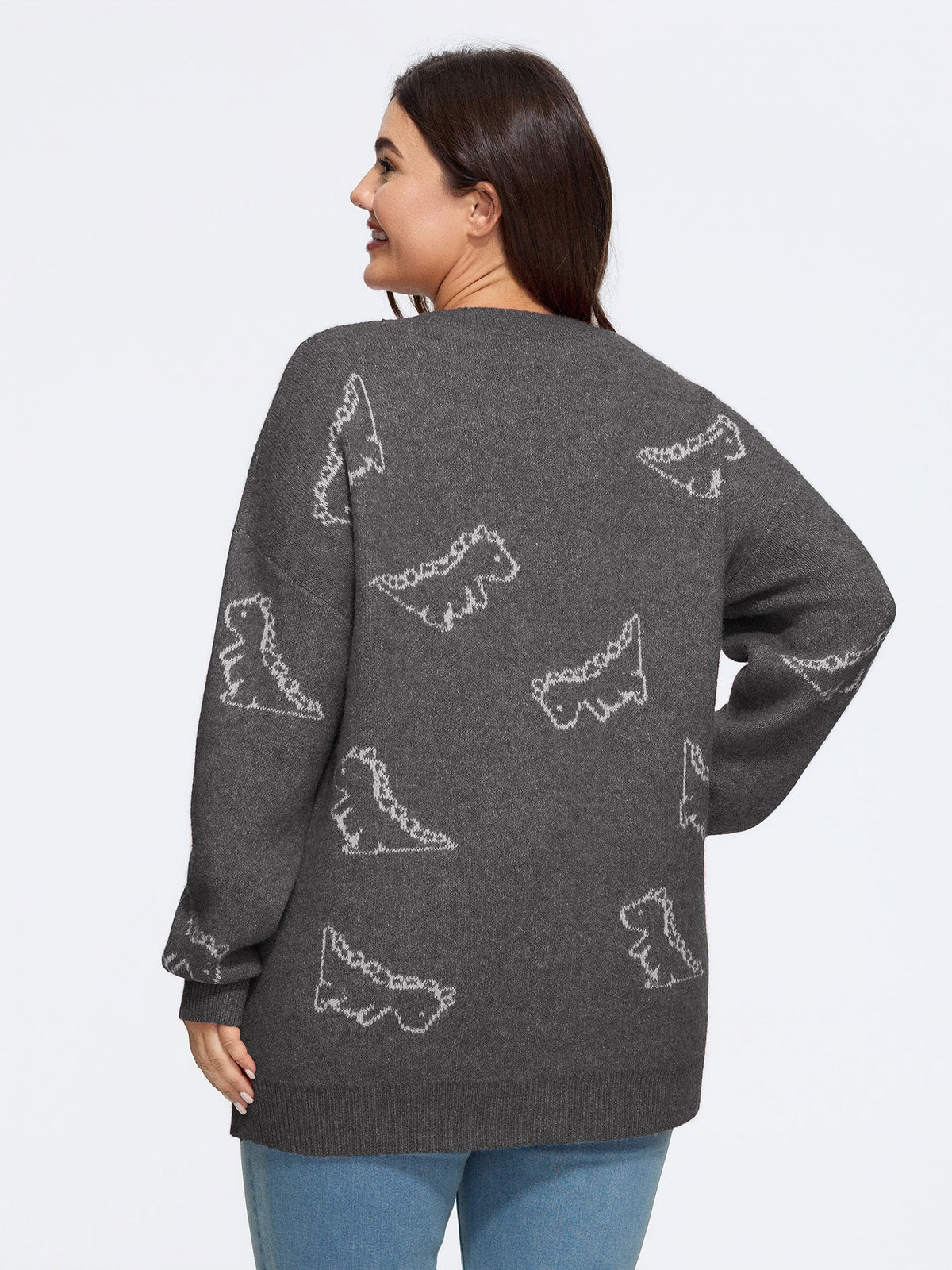Jacquard Dinosaur Print Knit Cardigan