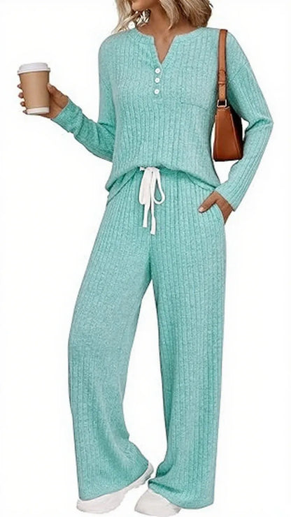 Womens 2 Piece Lounge Sets Fall Outfits Henley Neck Sweater 2025 Matching Sweat Suits Comfy Pajamas Clothes Pockets