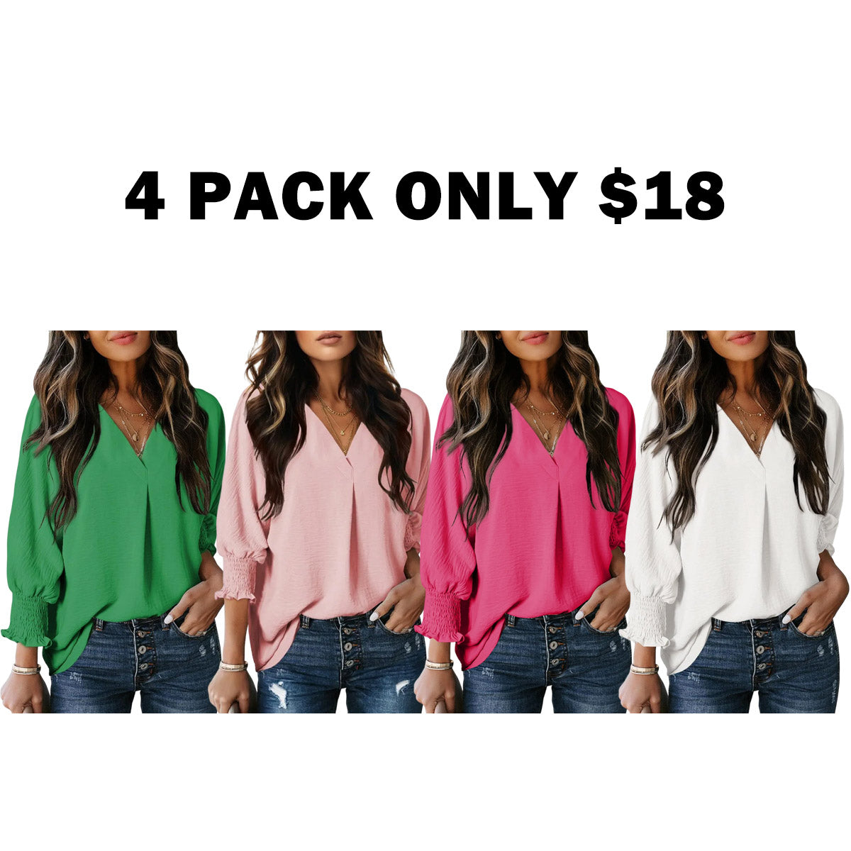 Women's V-Neck 3/4 Sleeve Oversized Tunic Tops