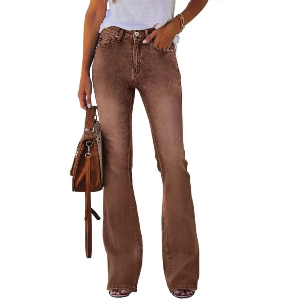 Women‘s High Waisted Flare Stretch Boyfriend Casual Denim Pants