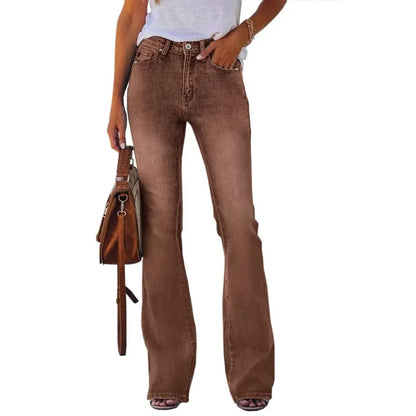 Women‘s High Waisted Flare Stretch Boyfriend Casual Denim Pants