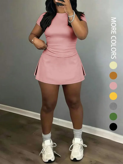 Women's Slim-Fitting Crop Tee & Short Skirt Set