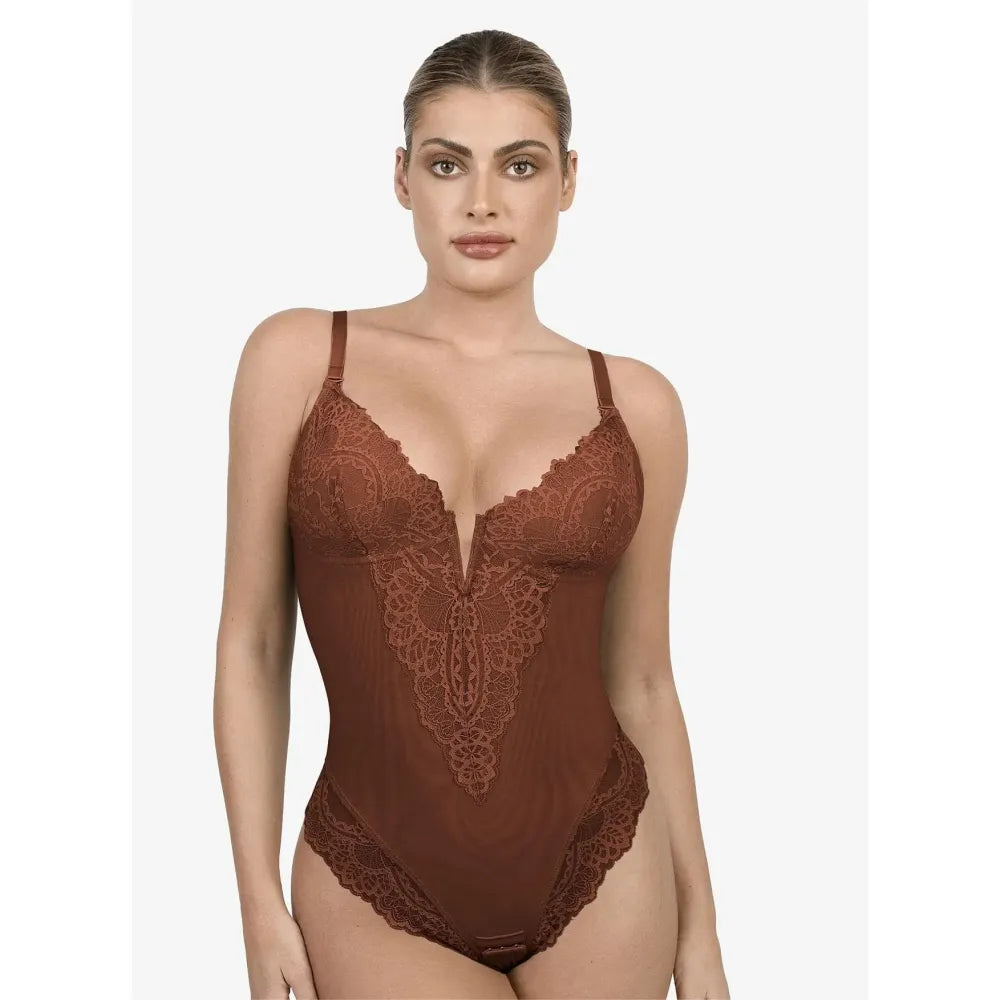 Deep-V Neck Lace Bodysuits