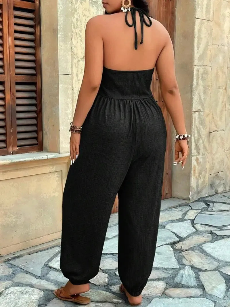 【Plus Size】 Solid Color Pocket Jumpsuit