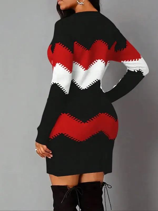 Vintage Geometric Print Casual Long Sleeve Dress