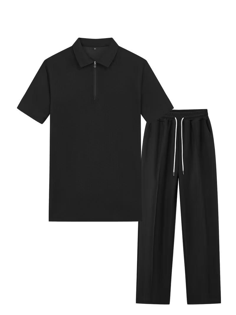 Men'S Waffle Texture Polo And Pants Set