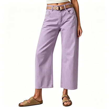 Solid Stitch Detail Mid Waist Crop Baby Barrel Pants